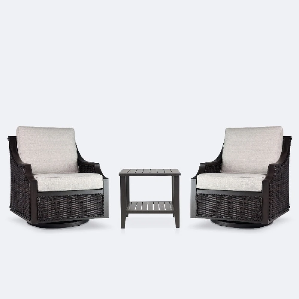 Vienna Club Swivel Glider Set - Brown Frame/Wicker, Linen Cushions