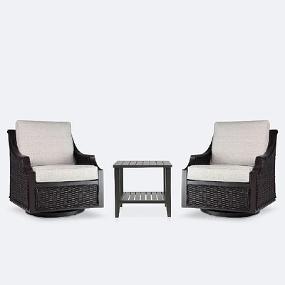 Vienna Club Swivel Glider Set - Brown Frame/Wicker, Linen Cushions