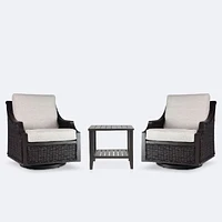 Vienna Club Swivel Glider Set - Brown Frame/Wicker, Linen Cushions