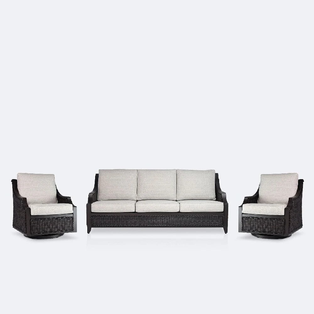 Vienna Sofa Conversation Set - Brown Frame/Wicker, Linen Cushions