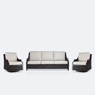 Vienna Sofa Conversation Set - Brown Frame/Wicker, Linen Cushions