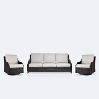 Vienna Sofa Conversation Set - Brown Frame/Wicker, Linen Cushions