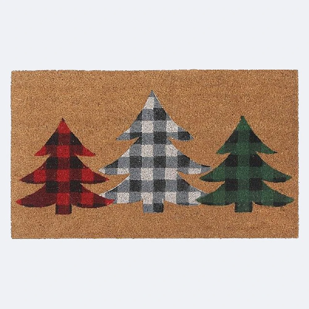 Coir Door Mat-Plaid Trees
