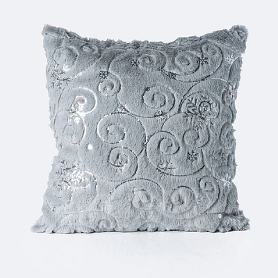 Furry Pillow-Silver Snowflakes