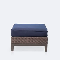 Catalina Ottoman - Brown Wicker- Navy Cushion