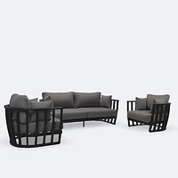 Capri Conversation Set – Black Frame - Ash Grey Cushions