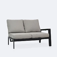 Elloise Right Hand Facing Reclining Loveseat- Black Frame, Grey Clay Cushions