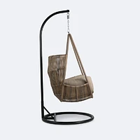 Halo Hanging Chair - Black Frame - Mixed Beige Wicker - Camel Cushions