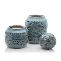 Ceramic Floral Blue Sphere