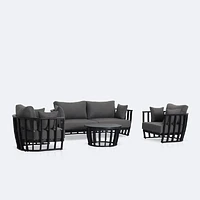 Capri Conversation Set with Coffee Table– Black Frame - Ash Grey Cushions