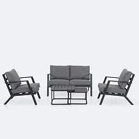 Kyoto Conversation Set – Black Frame - Charcoal Cushions