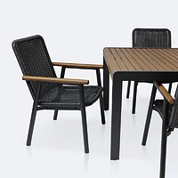 Napa Dining Set- Black Frame - Wood-look Slat Table Top - Seats 6