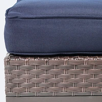 Catalina Ottoman - Brown Wicker- Navy Cushion