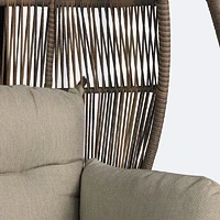 Halo Hanging Chair - Black Frame - Mixed Beige Wicker - Camel Cushions