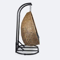 Nest Double Hanging Chair - Dark Grey Frame, Natural Wicker & Charcoal Cushion