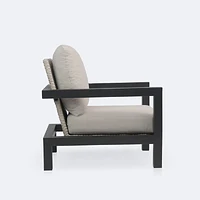 Troy Club Chair - Black Frame - Beige Cushions