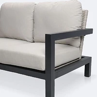 Troy Right Hand Facing Loveseat- Black Frame - Beige Cushions