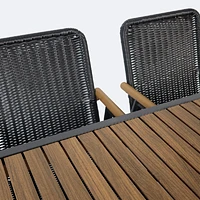 Napa Dining Set- Black Frame - Wood-look Slat Table Top - Seats 6