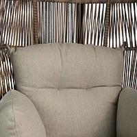 Halo Hanging Chair - Black Frame - Mixed Beige Wicker - Camel Cushions
