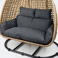 Nest Double Hanging Chair - Dark Grey Frame, Natural Wicker & Charcoal Cushion