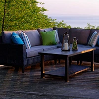 Carter Corner Chair - Black Wicker – Grey Cushions