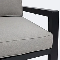 Elloise Right Hand Facing Reclining Loveseat- Black Frame, Grey Clay Cushions