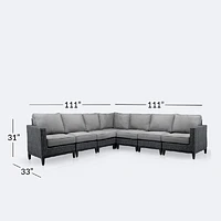 Carter  Sectional Set -  Black Wicker- Grey Cushions