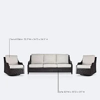 Vienna Sofa Conversation Set - Brown Frame/Wicker, Linen Cushions