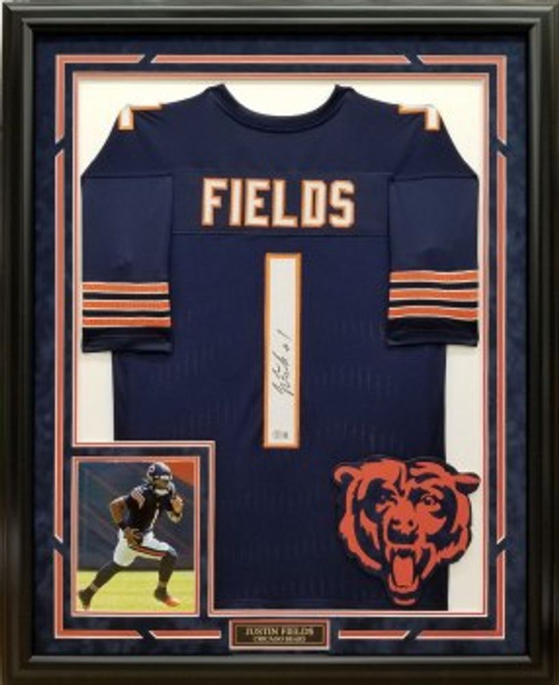 JUSTIN FIELDS AUTOGRAPHED HAND SIGNED CUSTOM FRAMED CHICAGO BEARS JERSEY