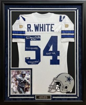 RANDY WHITE AUTOGRAPHED HAND SIGNED CUSTOM FRAMED DALLAS COWBOYS JERSEY W/ 3 INSCRIPTIONS