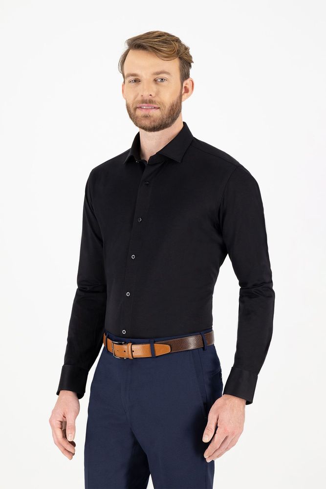 Camisa Knit Calderoni color negro Contemporary fit