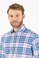 Camisa sport Calderoni "Algodón orgánico" color azul, slim fit