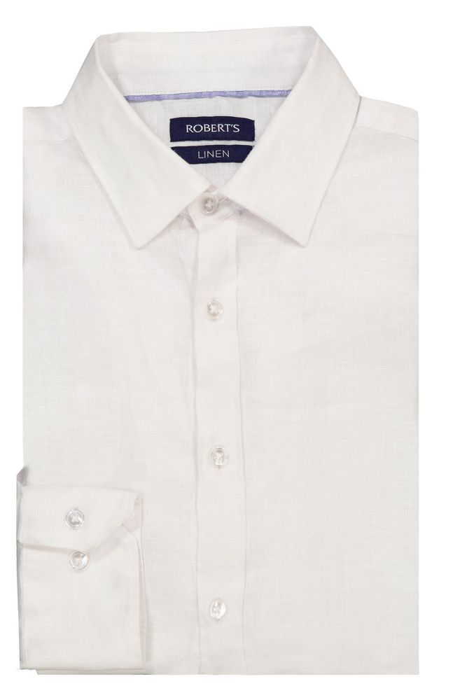 Camisa sport Robert's "Linen Collection" color blanco, regular fit