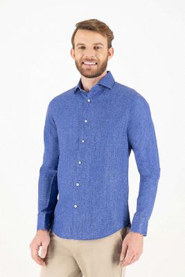 Camisa sport Calderoni "Paper touch" color azul, slim fit
