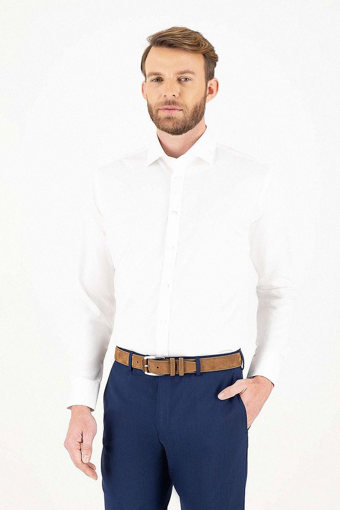 Camisa vestir Calderoni "Non-iron" color blanco, regular fit