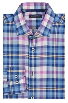 Camisa sport Calderoni "Algodón orgánico" color azul, slim fit