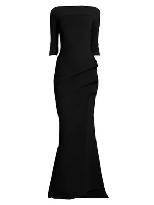 Kate Slit-Detail Boatneck Gown