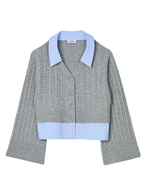 Cardigan with Removable Shirt Collar