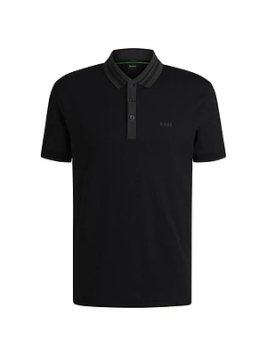 Interlock Cotton Polo Shirt with Striped Collar
