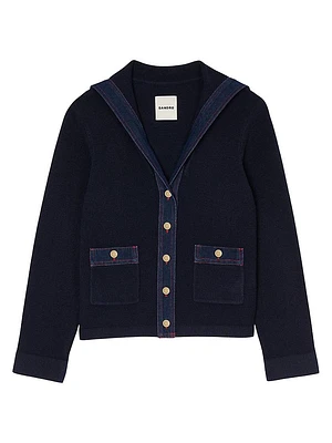 Cardigan with Denim Details