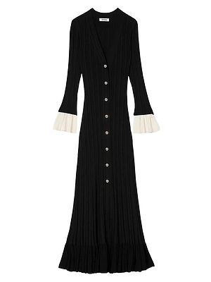 Two-Tone Knit Midi Dress
