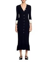 Two-Tone Knit Midi Dress