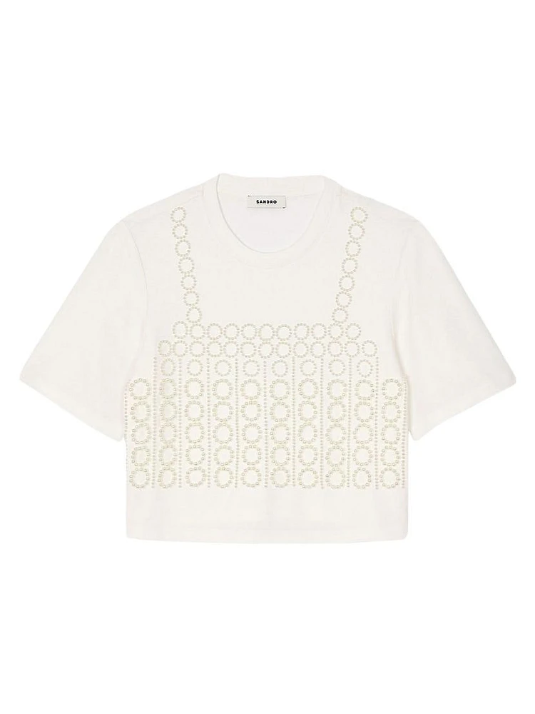 Beaded Cropped T-Shirt