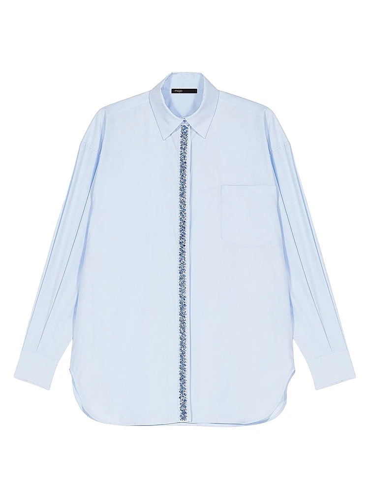 Poplin Shirt with Rhinestones