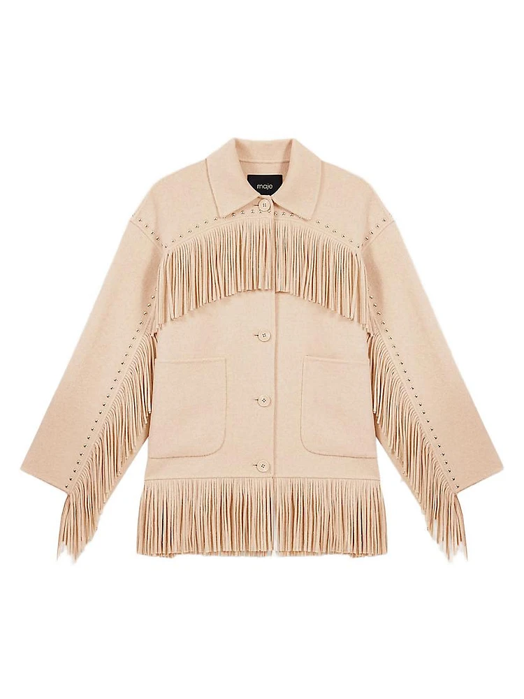 Double-Breasted Fringed Coat
