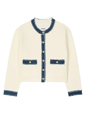 Cardigan with Denim Details