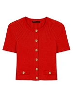 Cropped Short Sleeve Cardigan with Gold Buttons