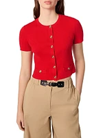 Cropped Short Sleeve Cardigan with Gold Buttons