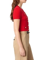 Cropped Short Sleeve Cardigan with Gold Buttons