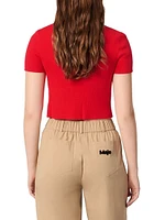 Cropped Short Sleeve Cardigan with Gold Buttons